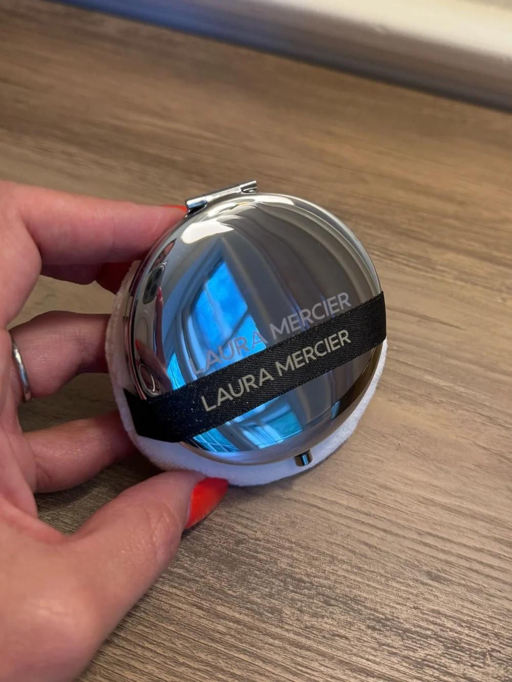 Laura Mercier Silver Compact Mirror with  Powder Puff